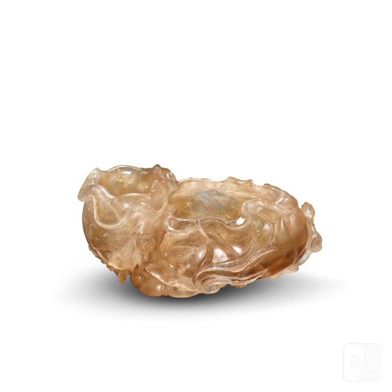 A rock crystal 'lotus' washer, 20th century | 二十世紀 水晶雕荷塘形洗